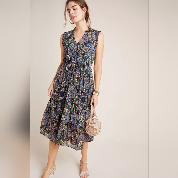 Anthropologie Elmira Ruffled Midi Dress Size 2 - Picture 1 of 11